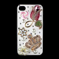 iPhone 4 4S White Bling Crystal Diamond Case Rose